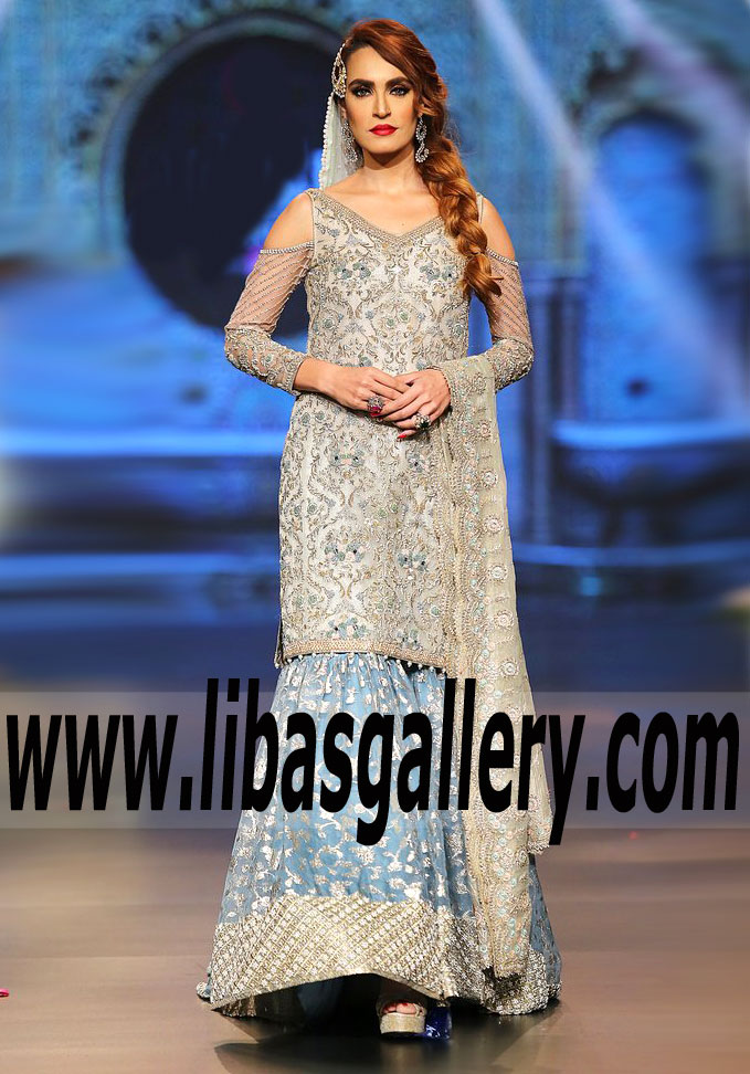 Classic Blue Lilium Neelum Bridal Gharara