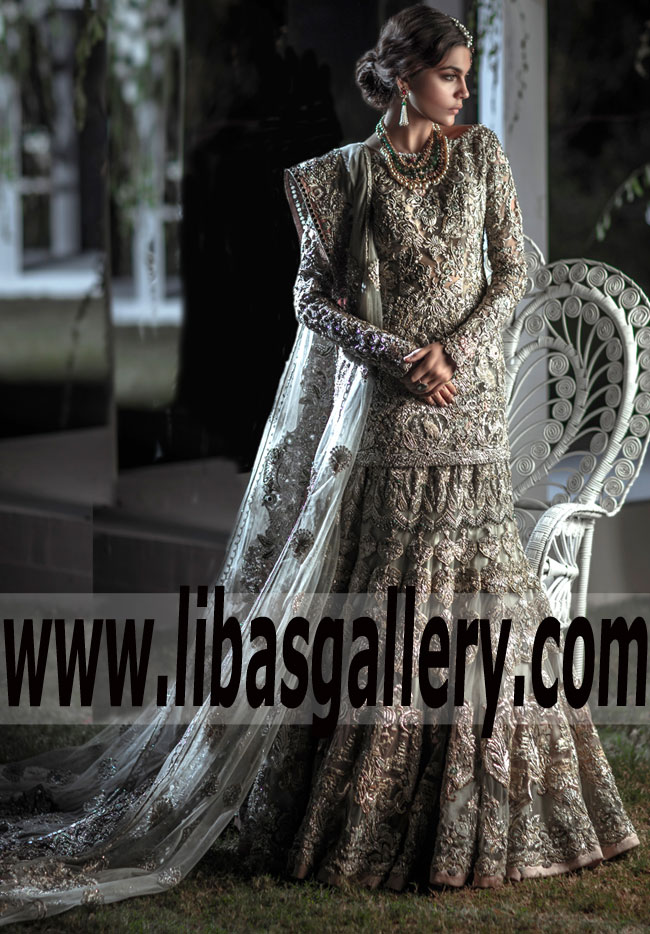 Heavenly Platinum Dahlia Mermaid Lehenga for Reception