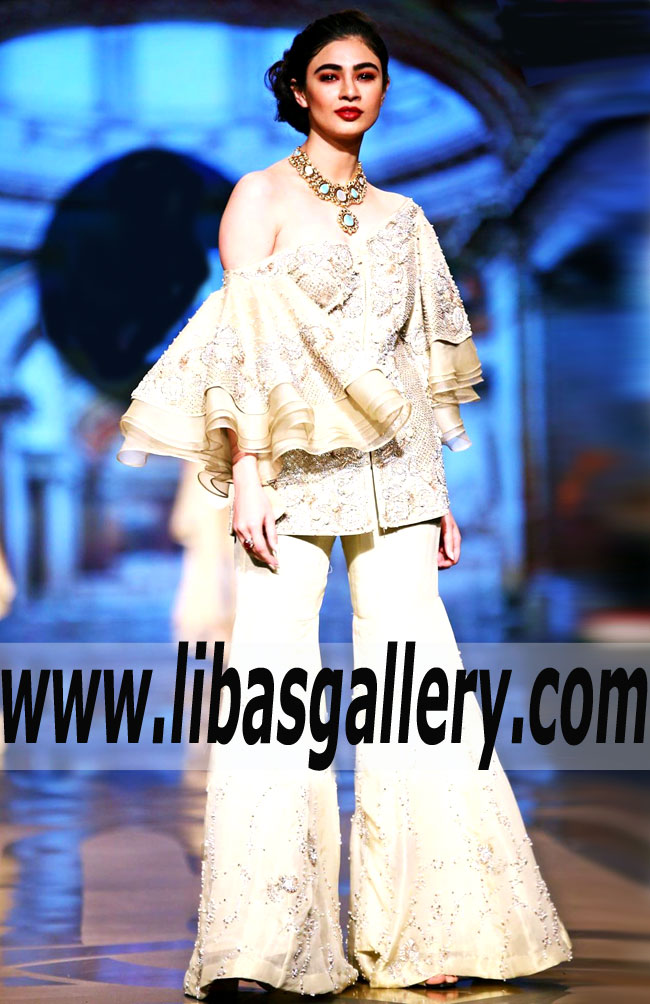 Desirable Champagne Arum Ruffled Sleeves 