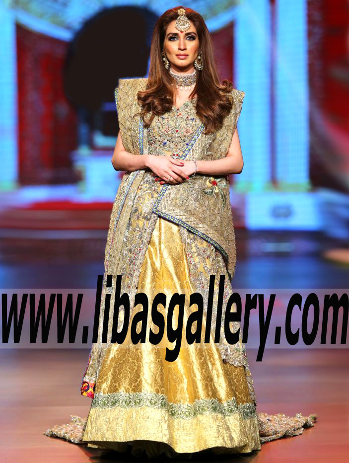 Lavishing Golden yellow Coreopsis Bridal Lehenga