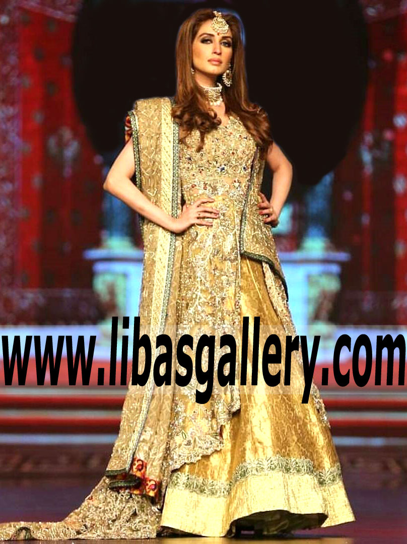 Lavishing Golden yellow Coreopsis Bridal Lehenga