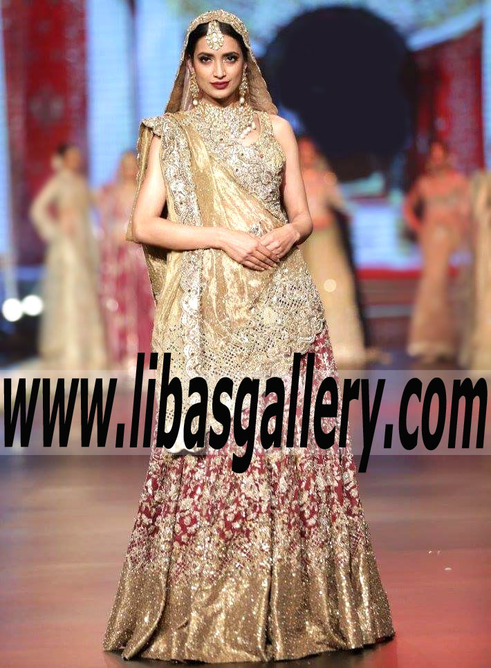 Exquisite Designer Fire brick Zinnia Bridal Lehenga