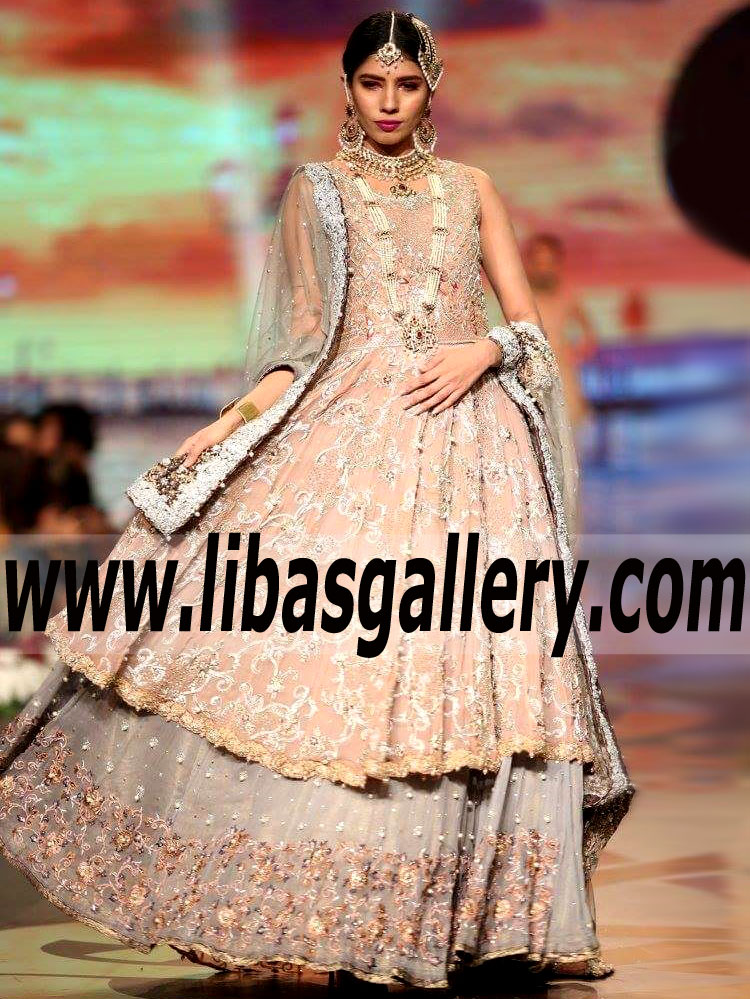 Enthralling Apricot Gladiolus Designer Anarkali