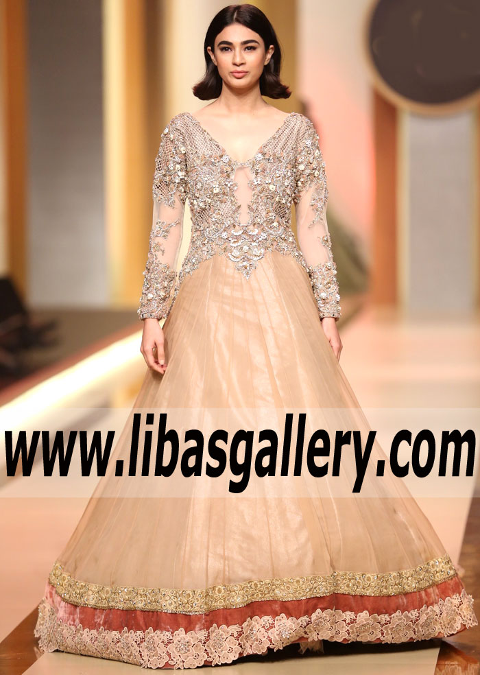 Miraculous Peach-yellow Amorpha Anarkali Gown