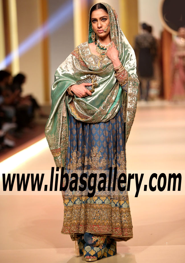 Absolutely Dazzling UCLA Blue Aquilegia Bridal Anarkali