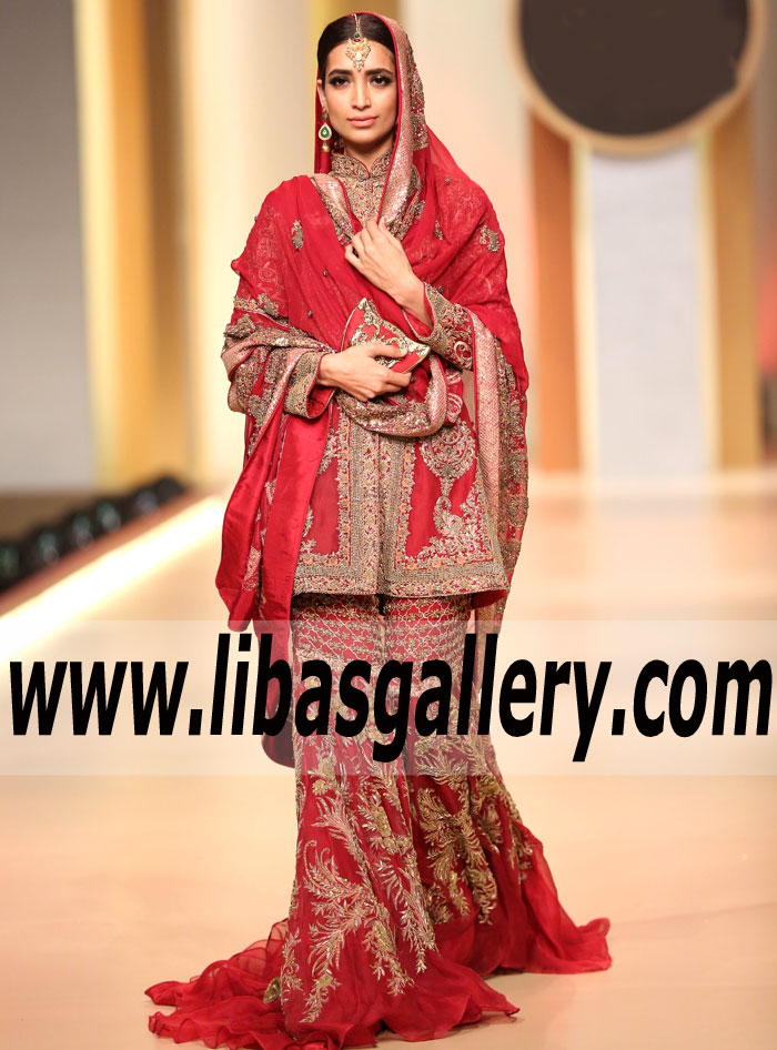 Classy Cornell Red Hydrangea Wedding Gharara