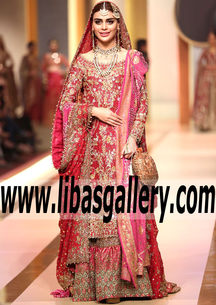 Classy Carnelian Campanula Bridal Gharara