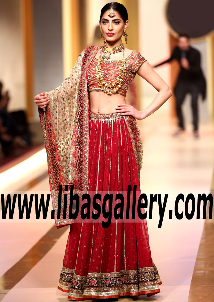 Spectacular Firebrick Lilium Bridal Lehenga Choli