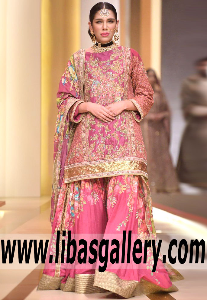 Glorious Flamingo Pink Gladiolus Bridal Lehenga