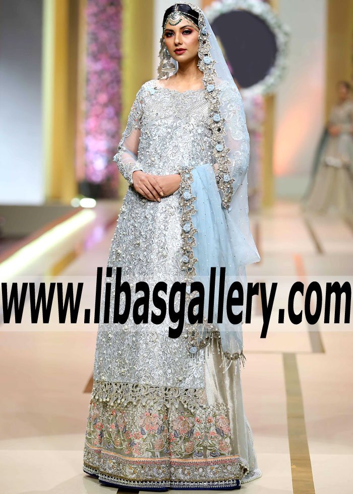 Alluring Silver Arum Bridal Lehenga