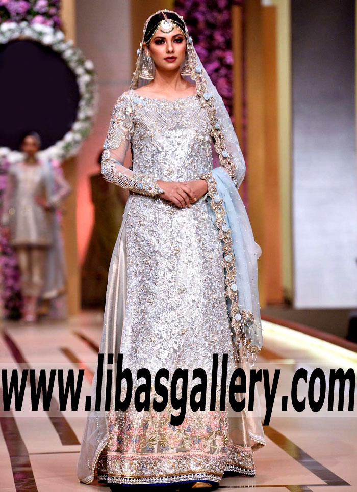 Alluring Silver Arum Bridal Lehenga