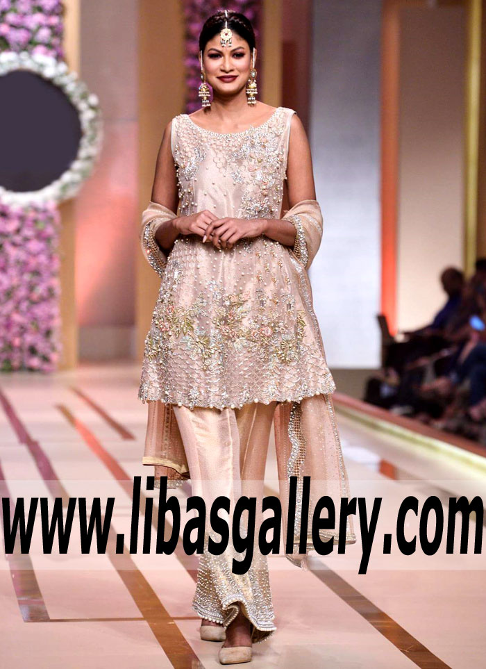 Asifa & Nabeel | Custom made Dresses for Wedding and Special Occasions in pastel salmon Color Buy in California, Florida, Texas