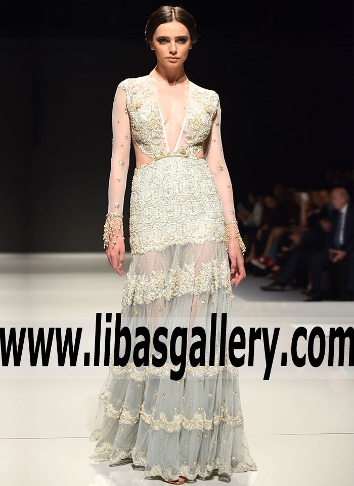 Stylish Ash Grey Wedding Gown Designer Faraz Manan Clothing Sale UK End of season Shopping Sale UK