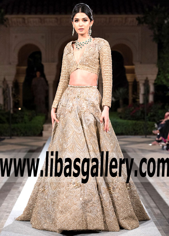 Modern Style Taupe Gray Mirage Bridal Lehenga