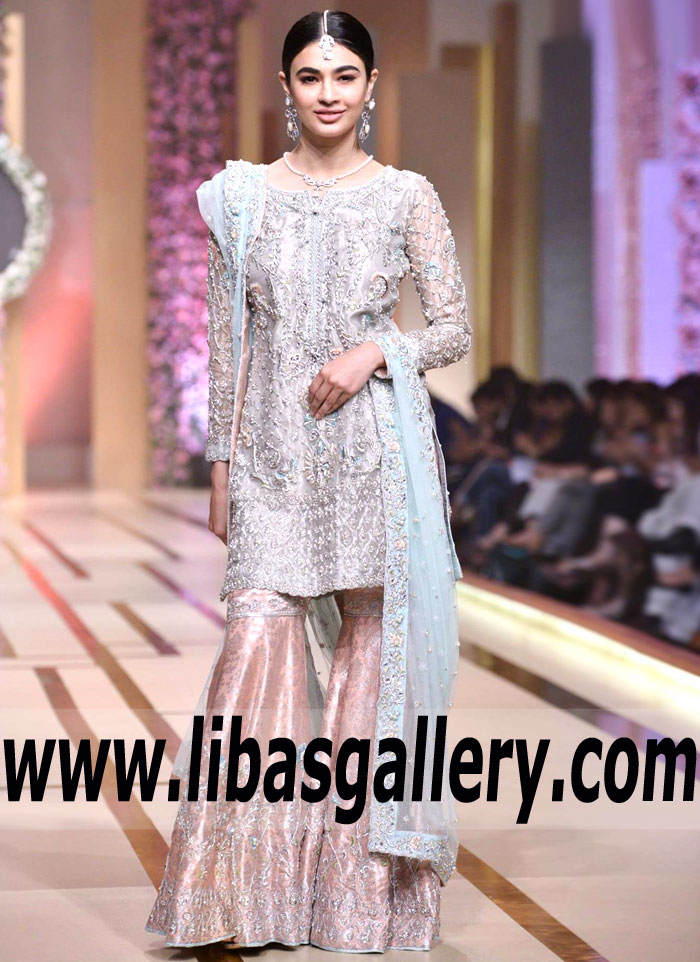 Sophisticated Silver Calla Lily Bridal Gharara