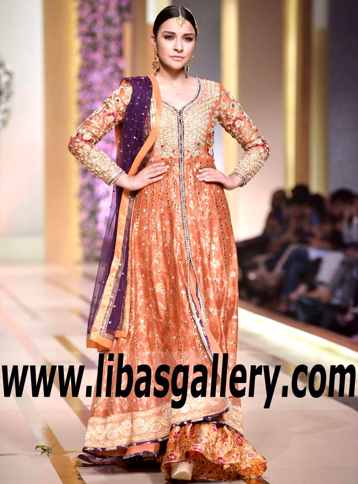 Awesome Orange Gerbera Daisy Anarkali Dress