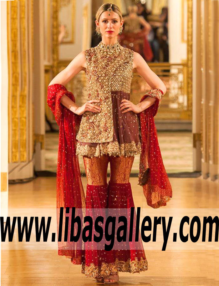 Stunning Red Germini Bridal Gharara Pants