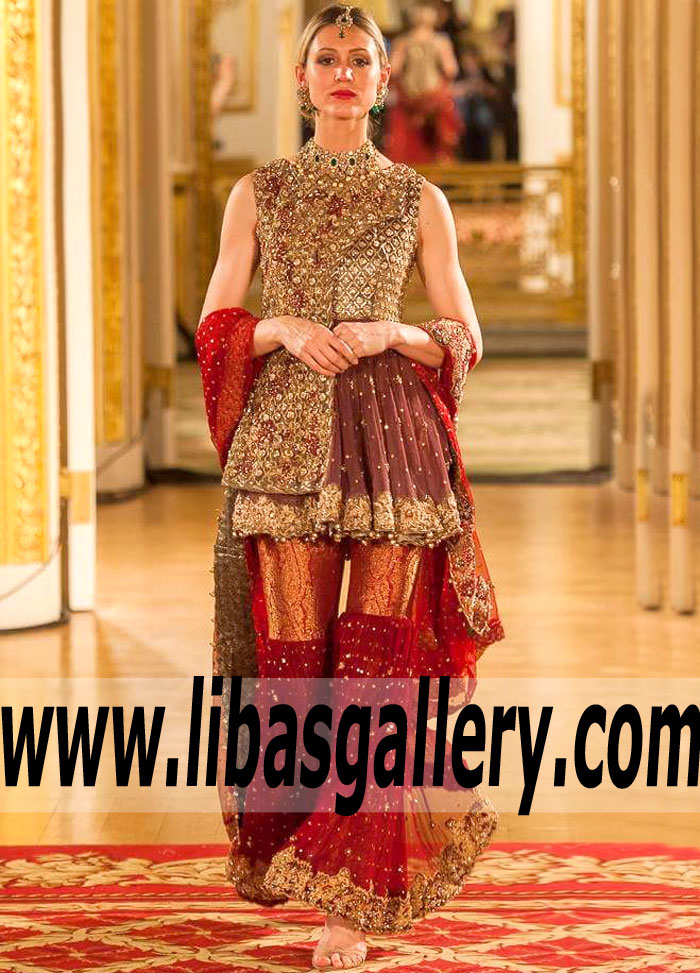 Stunning Red Germini Bridal Gharara Pants