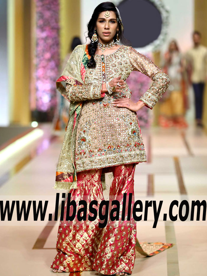 Glorious Crimson Red Asiatic Bridal Gharara