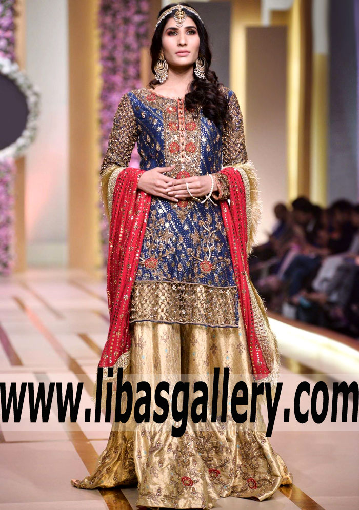 Gorgeous Red Gold Matsumoto Aster Wedding Gharara