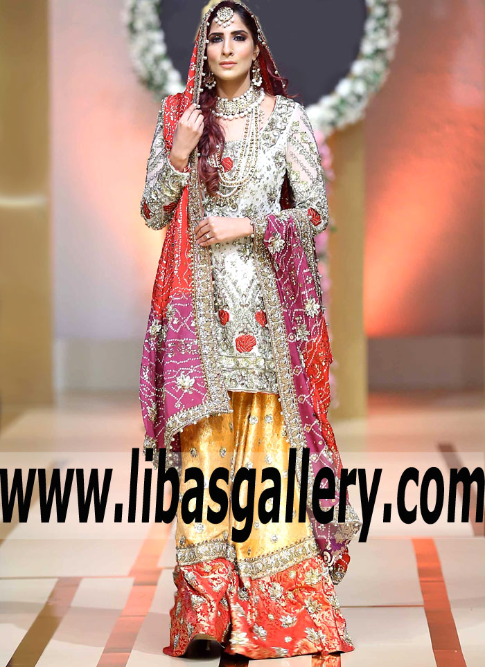 Latest Annus Abrar Bridal Wear Mayon Mehndi Dresses Dubai UAE Two-Legged Sharara Bridal Wear