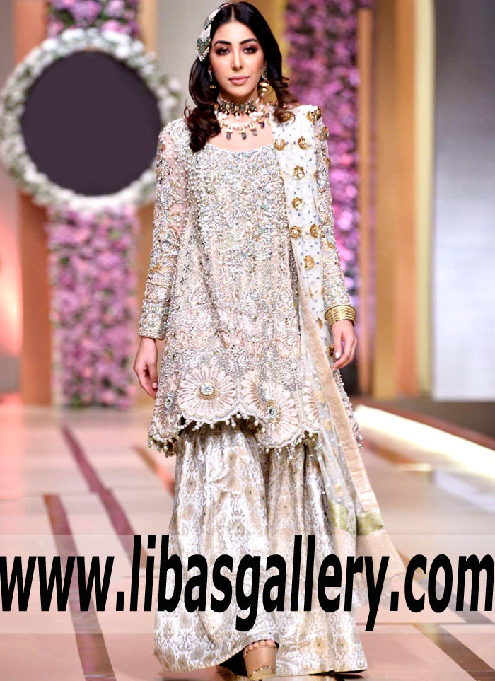 Glittering Off White Limonium Bridal Anarkali
