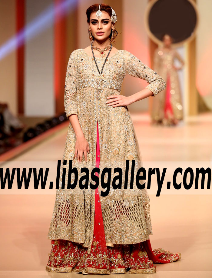 Sensational Peach-Yellow Ageratum Bridal Anarkali