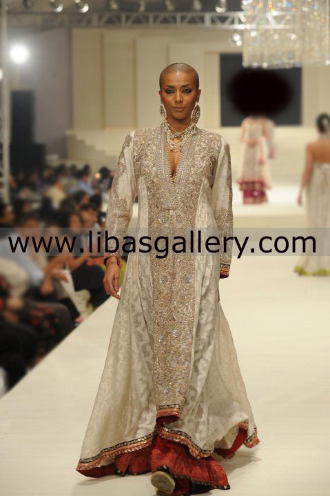 Umar Sayeed Off White Evening Gown New York 2013 Collection, Evening Gowns Online Shop New York, USA 