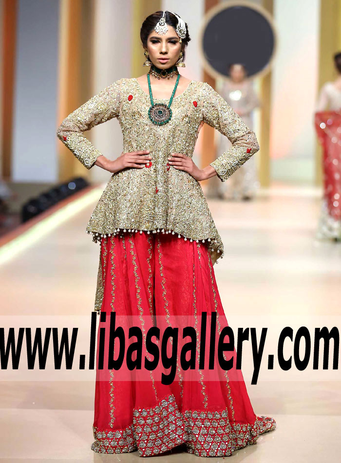 Embellished Peplum Dresses Flushing New York NY US for the most famous party Pakistani Designer Short Anarkali Trend