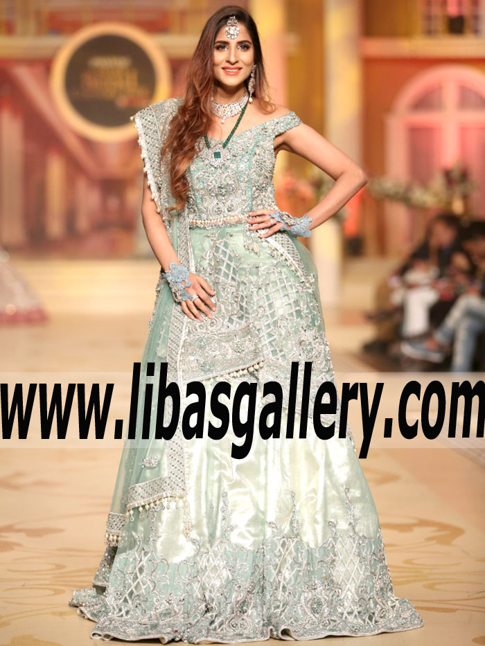 Fascinating Moss Green Gladiolus Bridal Dress