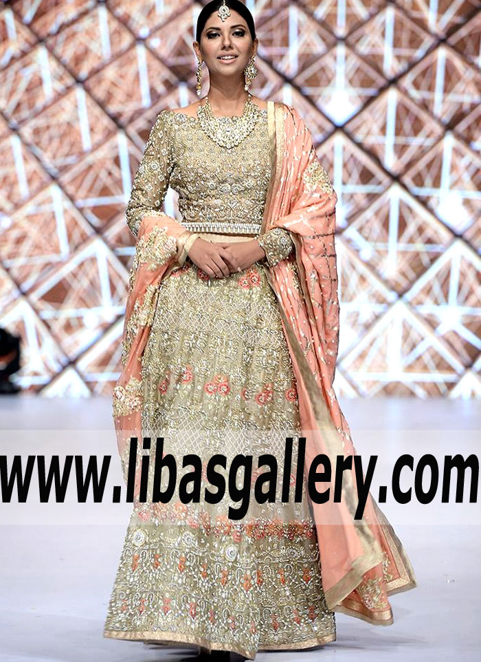 Enchanting Vegas Gold Gladiolus Bridal Lehenga