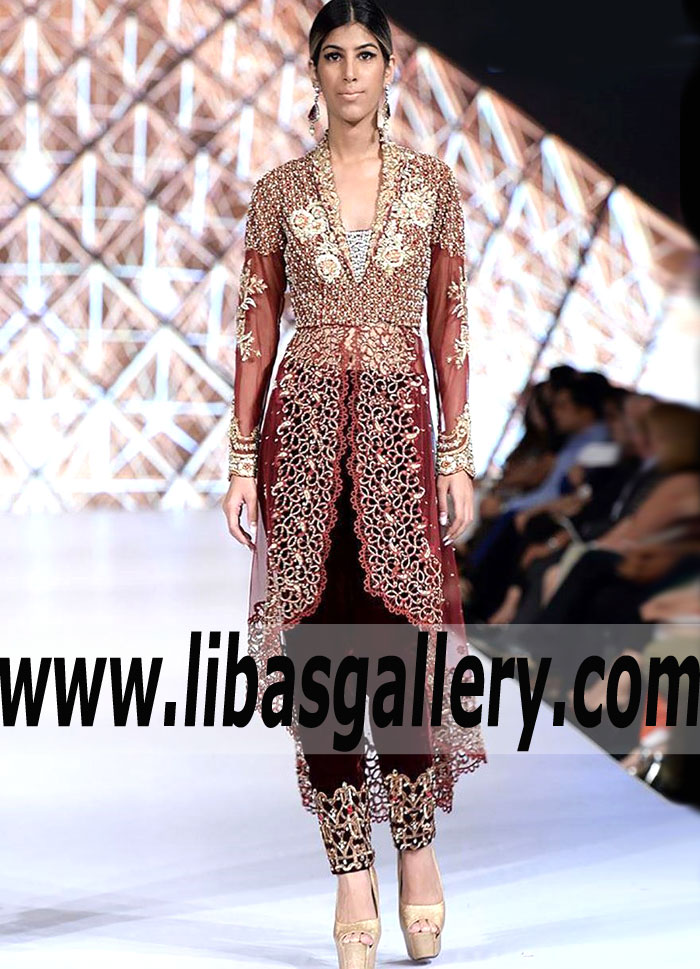 Modern Style Rosewood Dahlia Bridal Anarkali