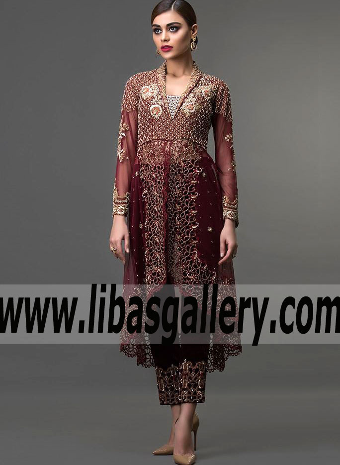 Modern Style Rosewood Dahlia Bridal Anarkali