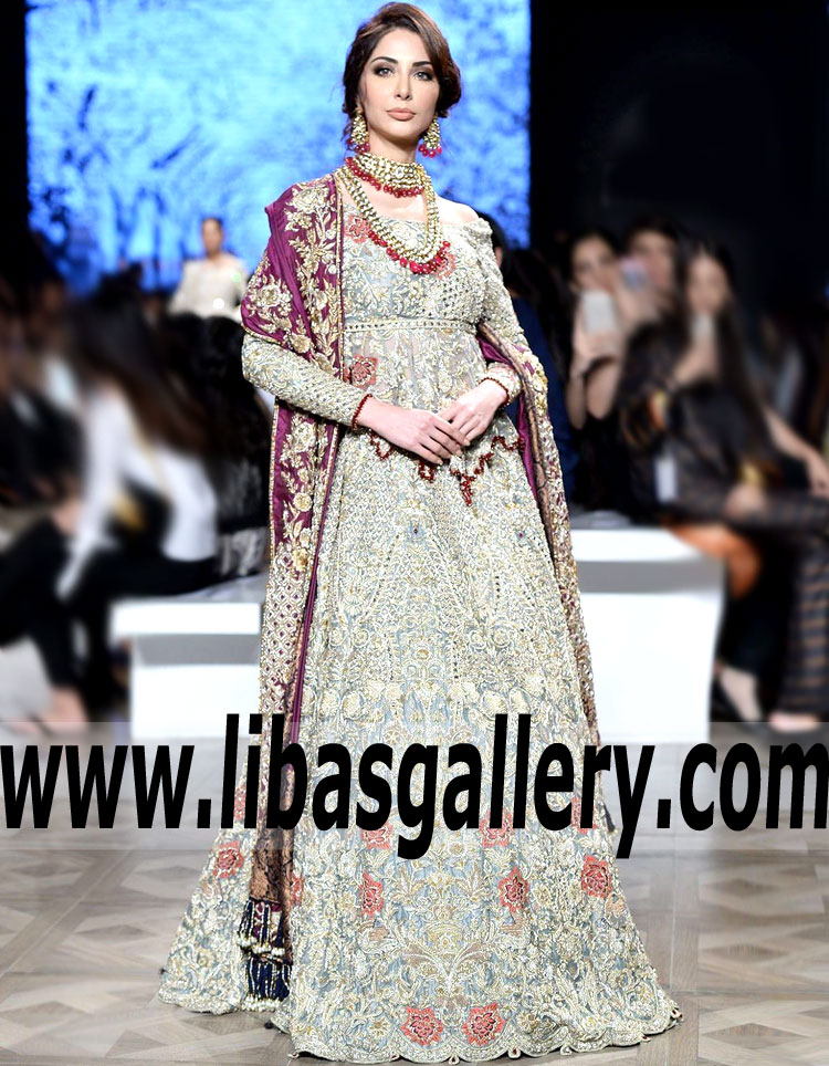 Vigorous Cadet Grey Carnation Embellished Bridal Gown