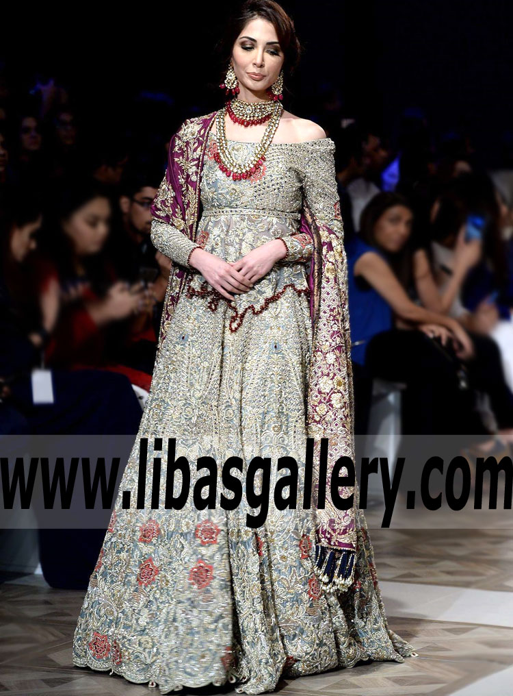 Vigorous Cadet Grey Carnation Embellished Bridal Gown
