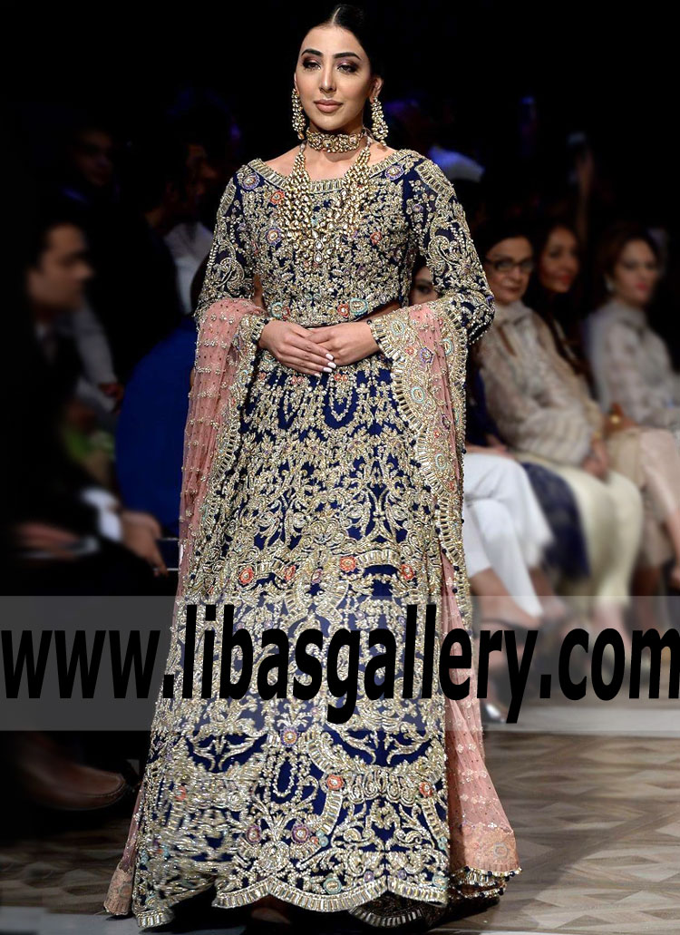 Stunningly Beautiful Oxford Blue Arum Bridal Lehenga