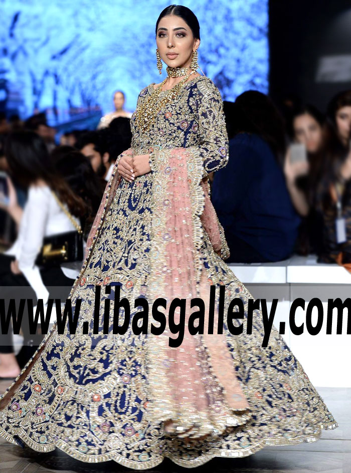 Stunningly Beautiful Oxford Blue Arum Bridal Lehenga