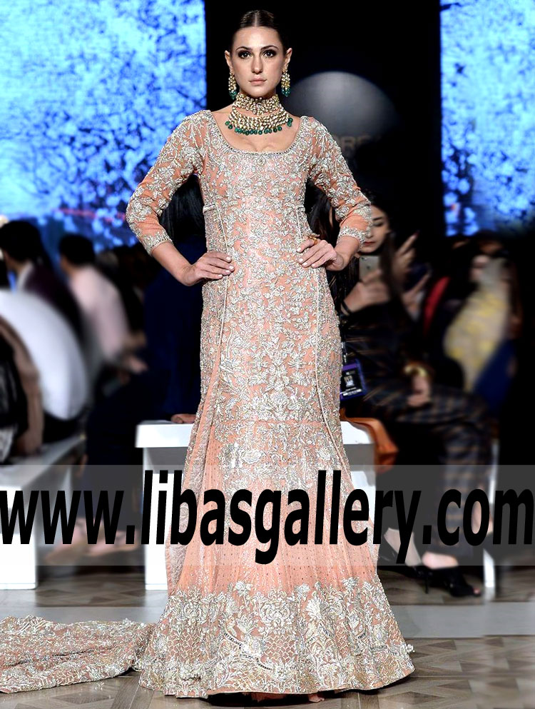 Glorious Peach Eryngium Mermaid Wedding Gown