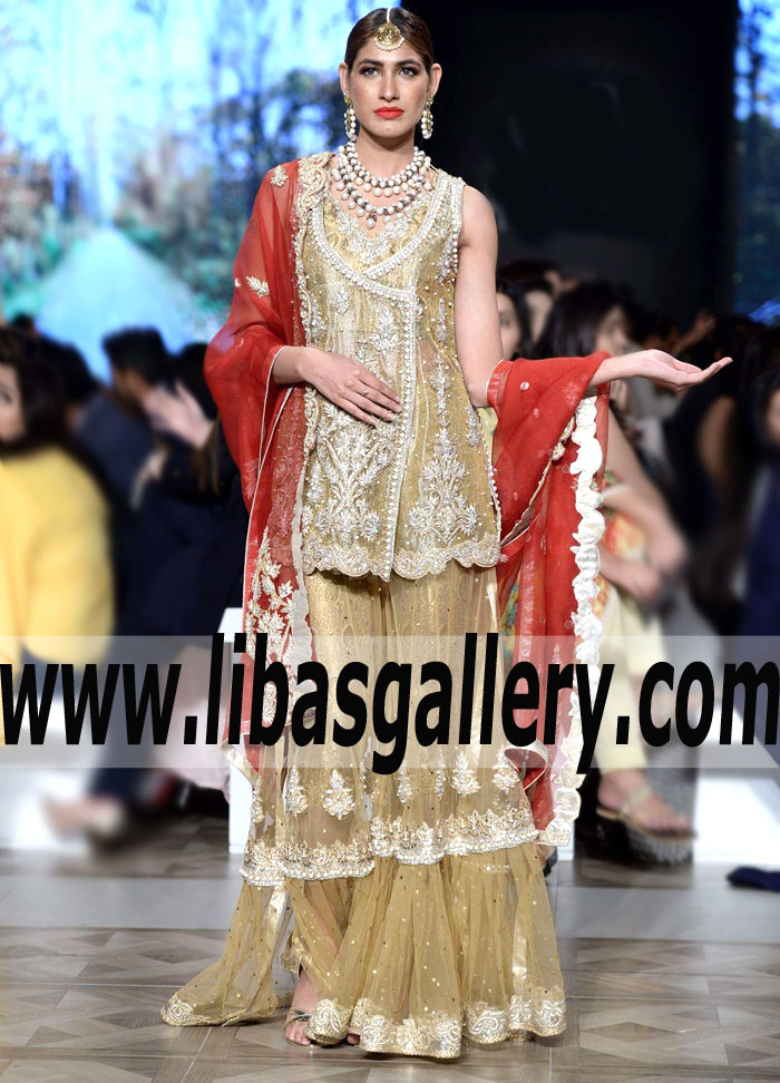 Luxurious Bridal Angrakha Gharara Dress for Beautiful Brides Latest Nickie Nina Bridal Wear Gharara Dresses Georgetown Texas TX USA Angrakha Bridal
