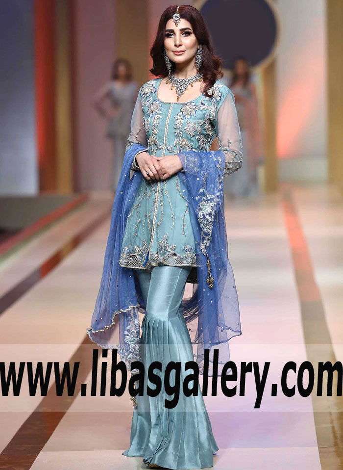 Stylish Verdigris Celosia Gharara