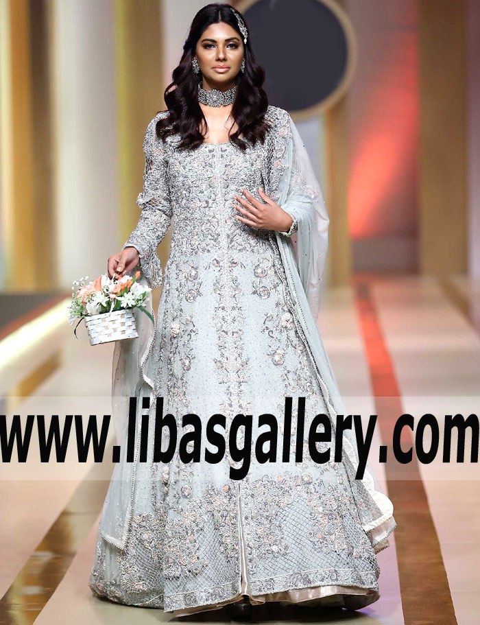 Astonishing Pale Aqua Lilium Anarkali Gown
