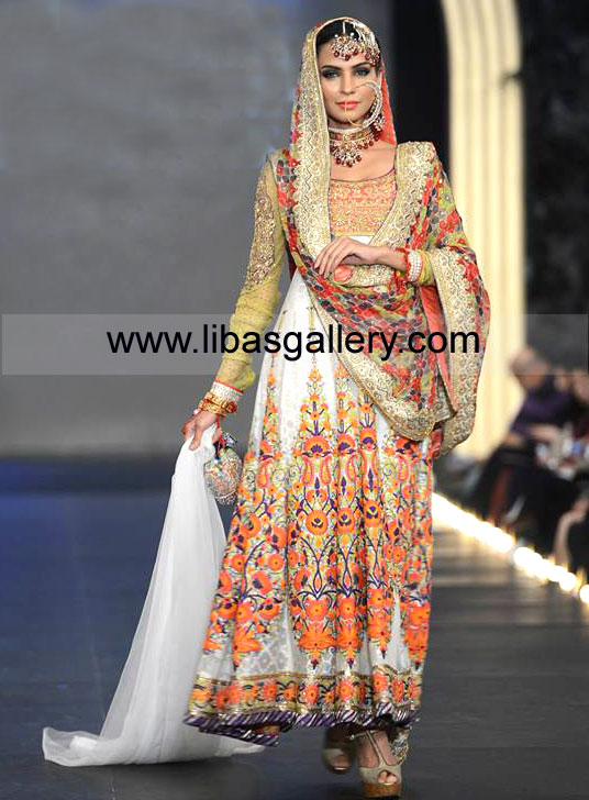Designer Wedding Anarkali Suits At PFDC LOreal Paris Bridal Week 2013-2014 By Nomi Ansari Bridal Collection Online Shop Houston, Dallas, New York, Chicago, Los Angeles, Washington D.C