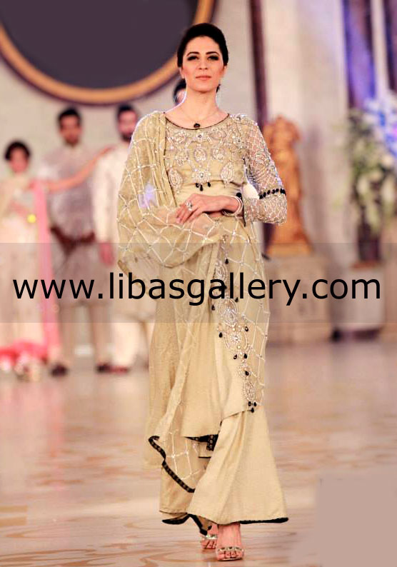 Beautiful Bridal Wear Sharara Lehenga Collection Maria B Staged Beautiful Pakistani Bridal Outfits at Pantene Bridal Couture Week 2014 PBCW in Ilford London UK