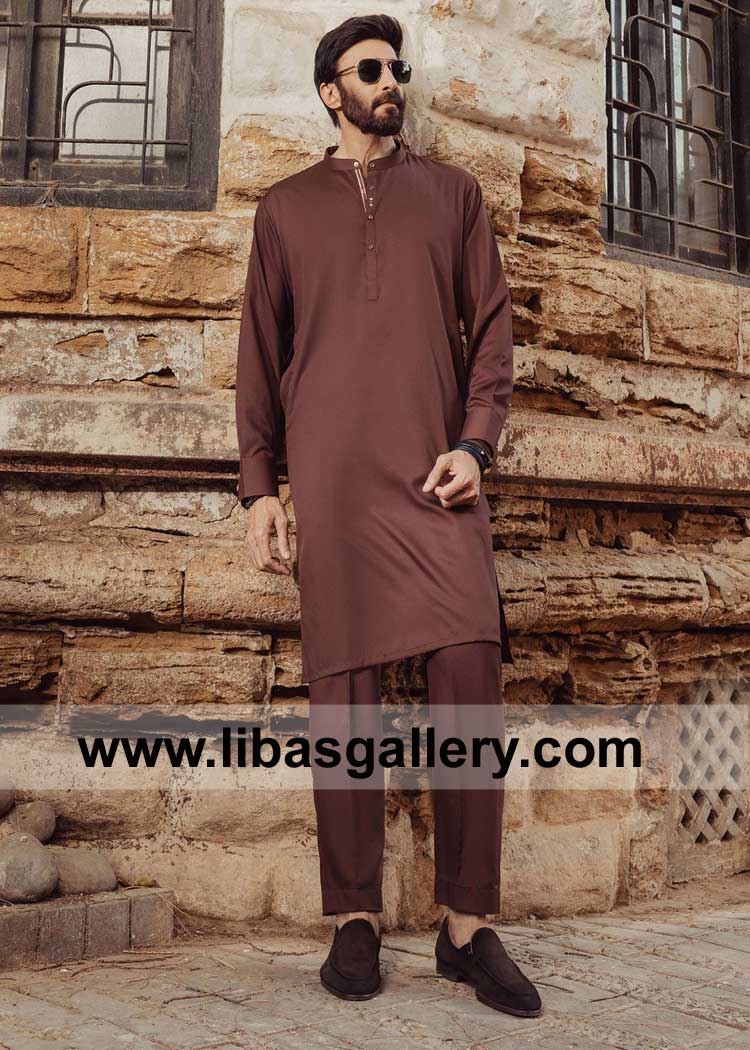 Men Eid Kurta with Cuff Style Sleeves and Pajama