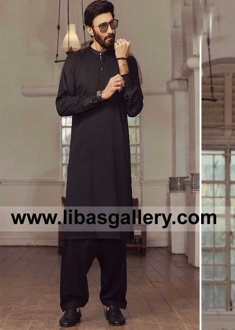 Men Black Kurta Shalwar Exclusive Style and Stitching