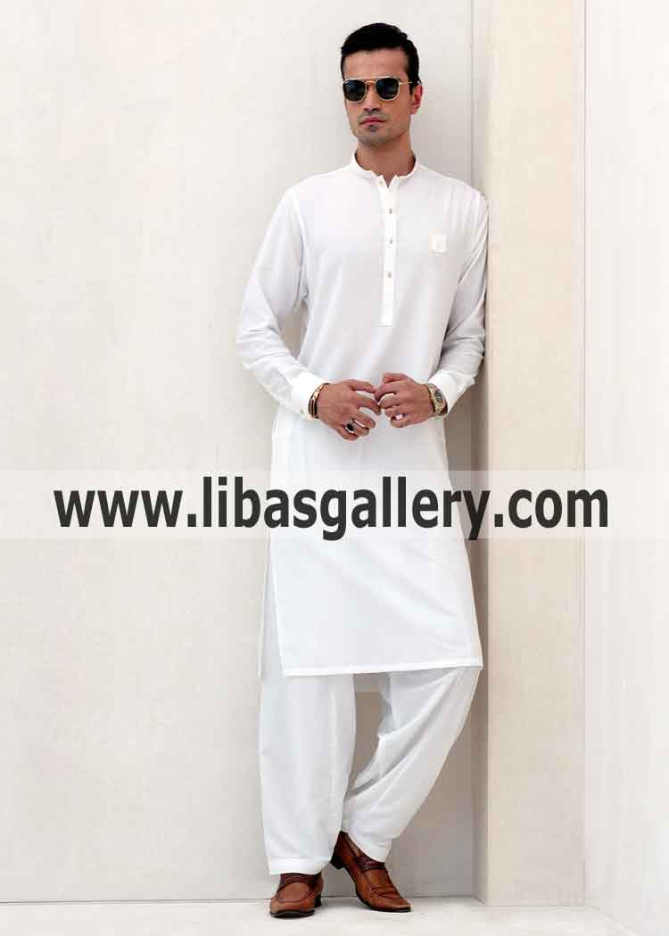 WHITE Superb KAMEEZ SHALWAR for Men