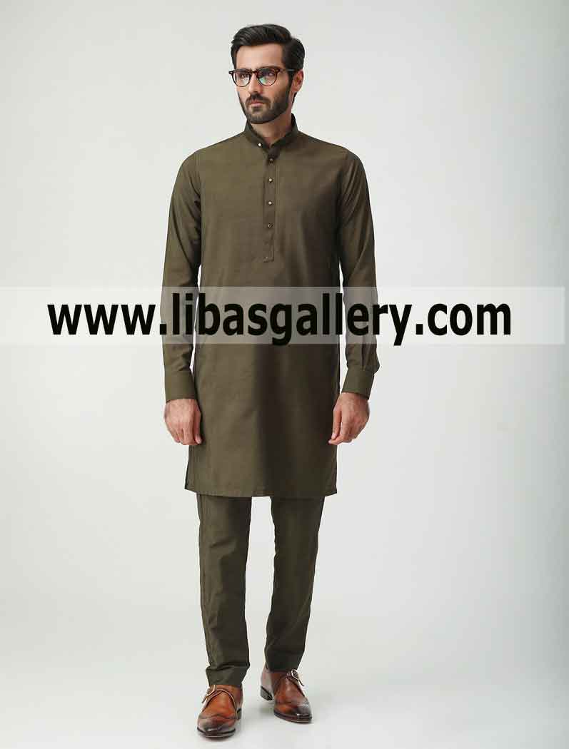 Dark shade kurta pajama suit for man