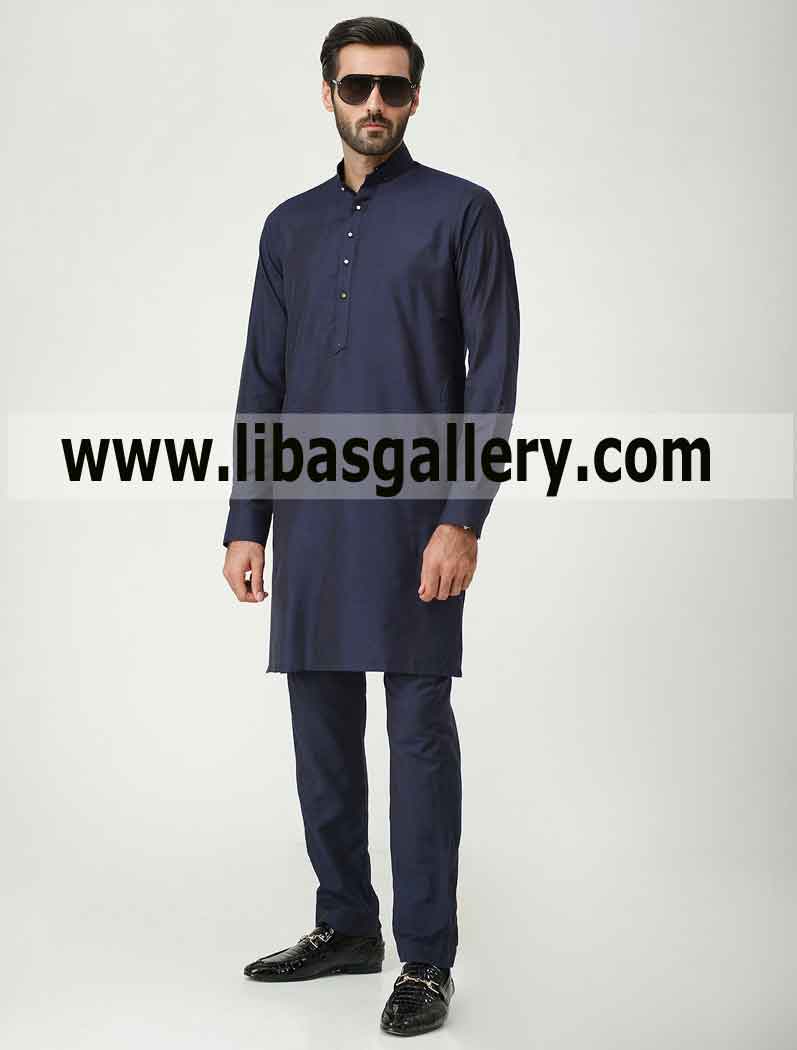 Classic style blue mens kurta pajama dress
