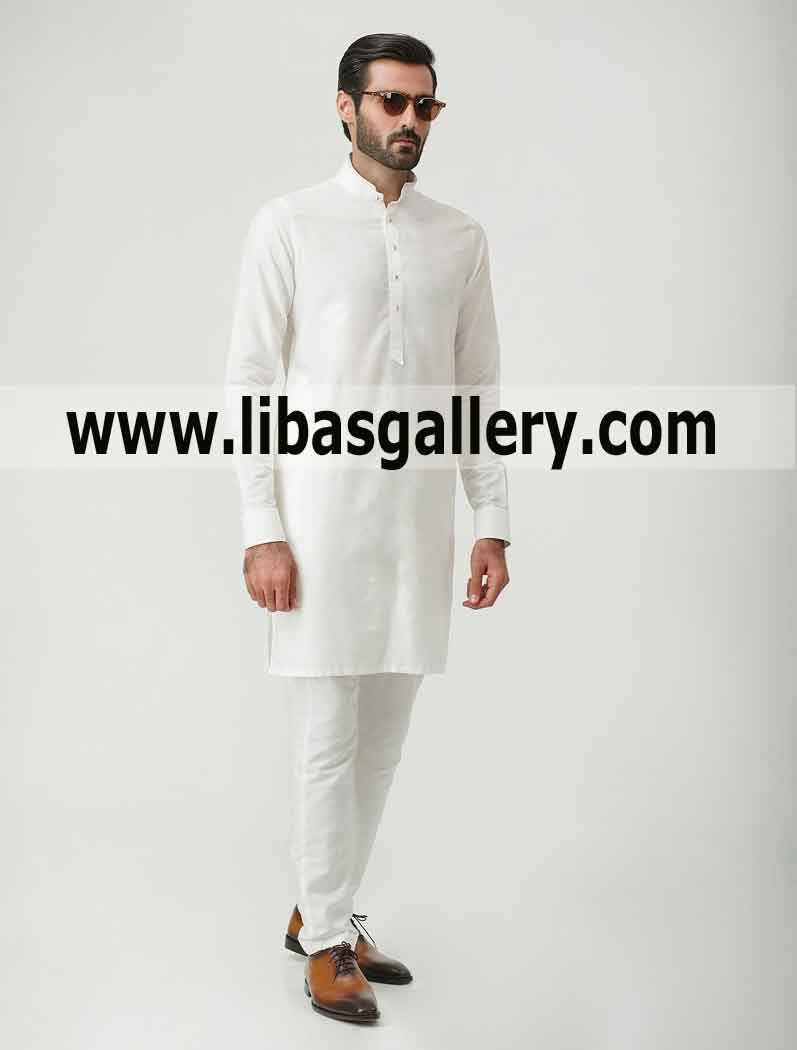 off white man kurta pajama kameez cuff style