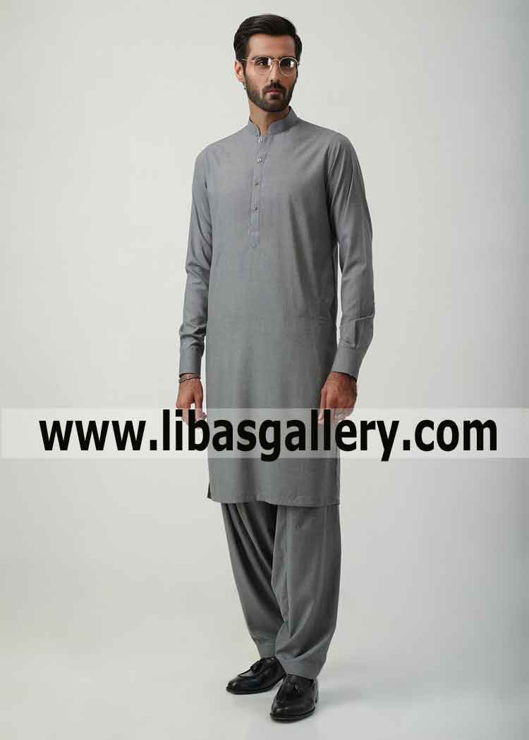 Classic plain kurta shalwar with kameez style cuff